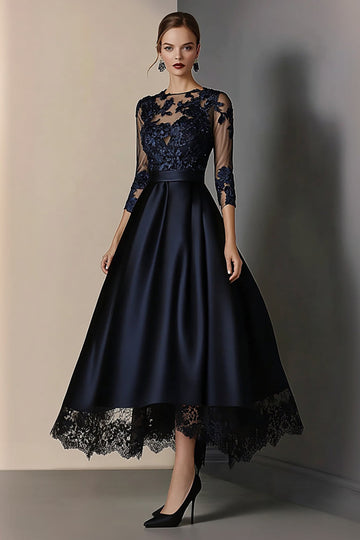 Une ligne dentelle marine Robe Mère De Mariée Avec Manches 3/4
